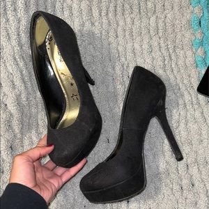 black heels, size 7.5, ultra high 3+ inches